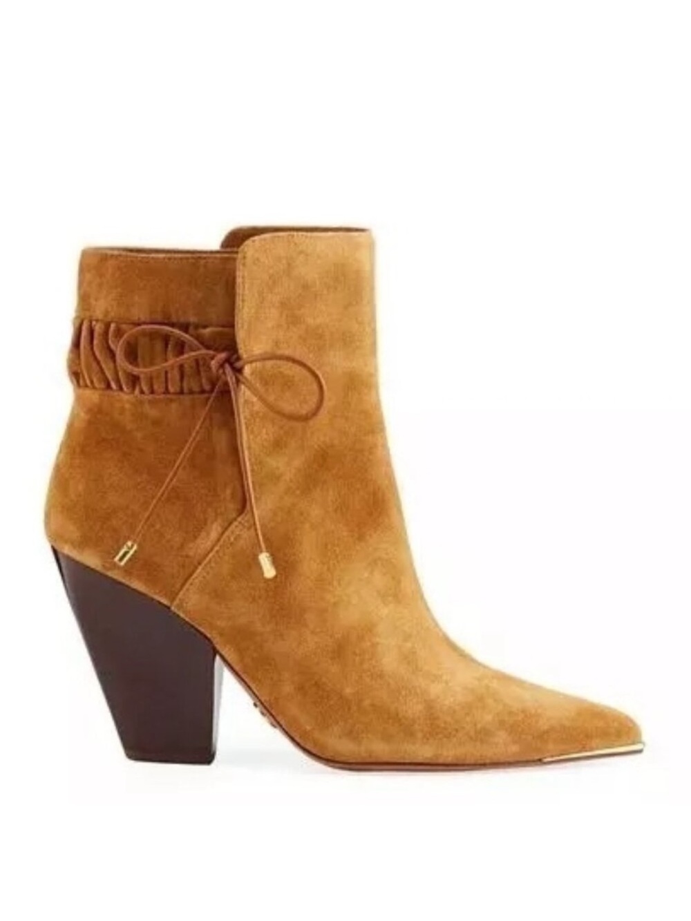 TORY BURCH Lila Ankle Bootie Camel Brown Suede 7.5 Boho Minimalist Quiet Luxury